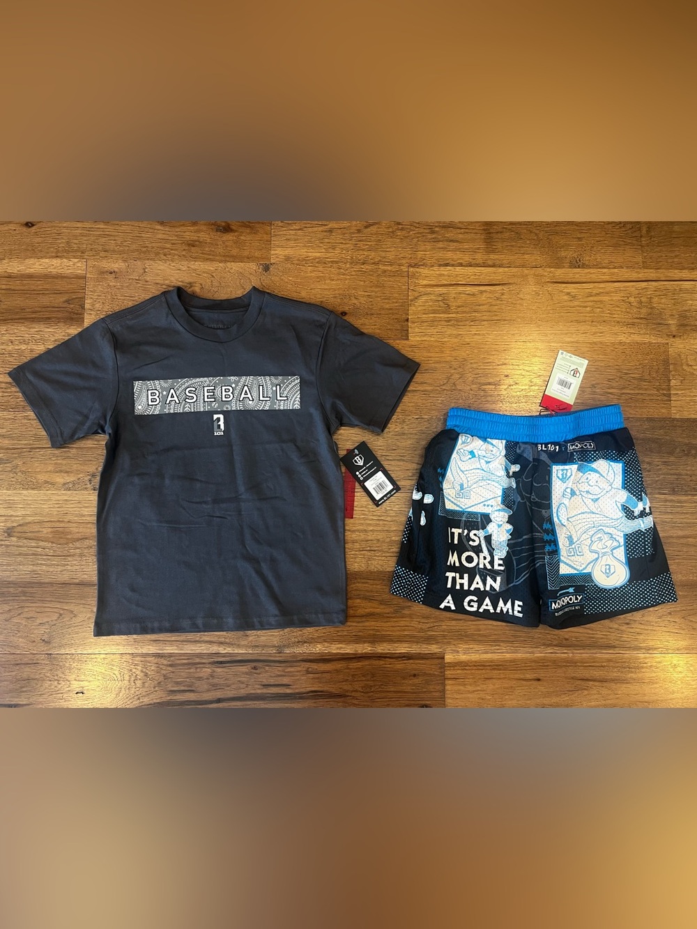 NWT youth small baseball lifestyle 101 shirt and monopoly shorts set